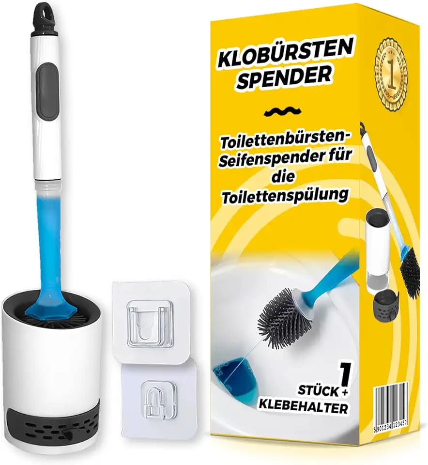 Klobürste mit integriertem Reinigungsmittelspender - für hygienische Tiefenreinigung, Toilettenbürste Silikon Wandmontage, Belüftete Tropfschale, Befüllbare WC Bürste ohne Bohren