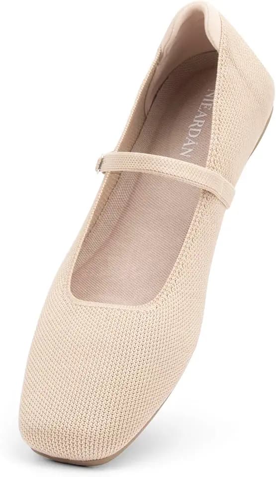 Women's Ballet Flats Square Toe Slip On Shoes Knit Dress Mary Jane Flats Woman Comfy Soft Causal Work Walking