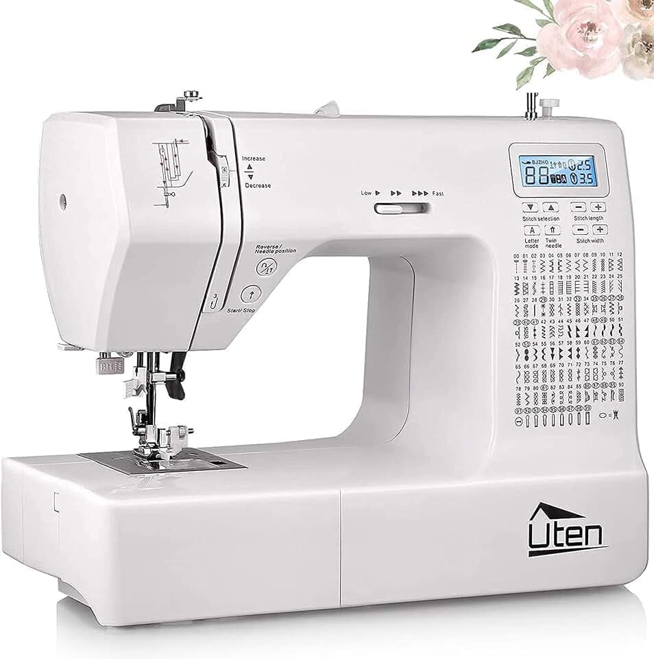 Uten Nähmaschine Elektronisch Freiarm mit 200 Stiche, Für Profi Anfänger DIY Begeister Sewing Machine, Geschenkidee für Muttertag