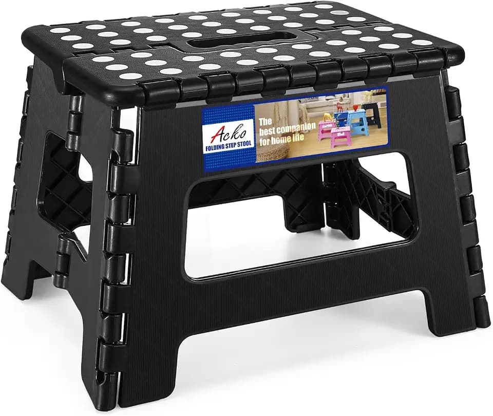 ACKO Folding Step Stool 9 Inch, Non-Slip Foldable Stools for Kids, Black