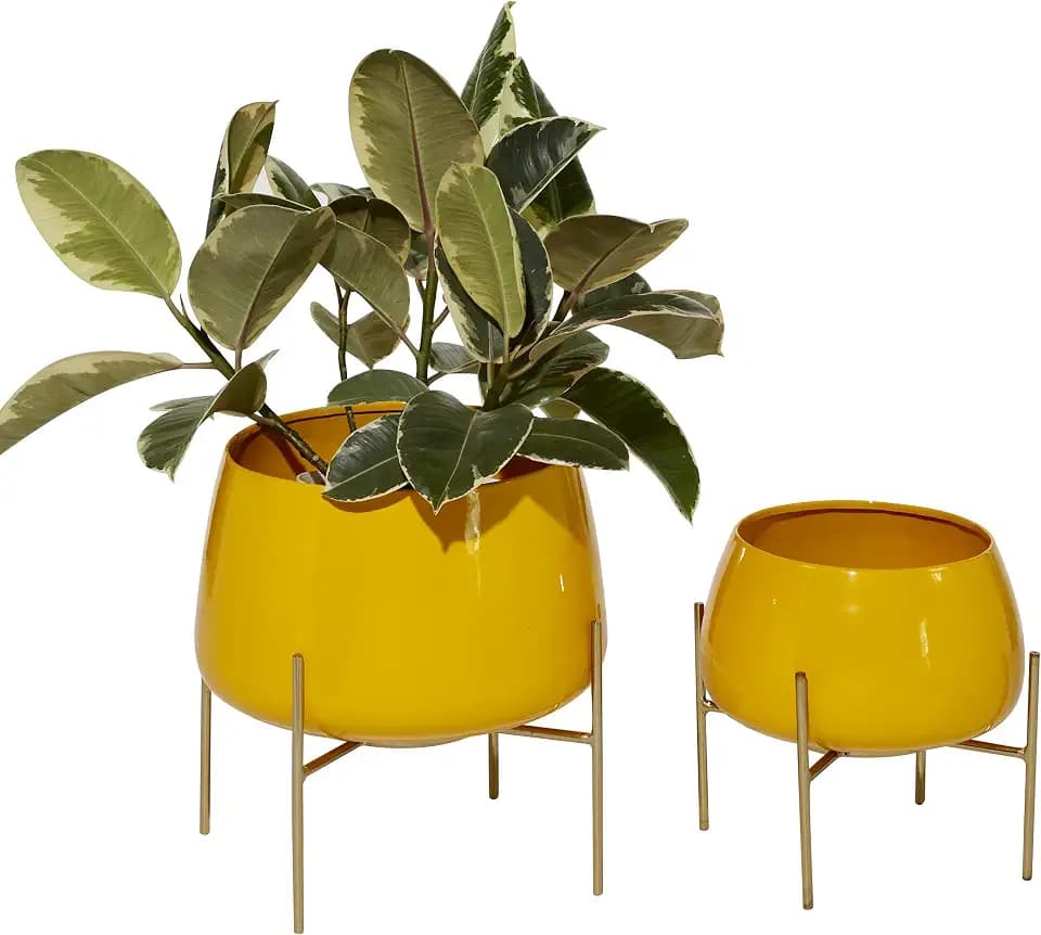 deco 79 Metal Planter, Set of 2 Planter 8", 10" H, Yellow