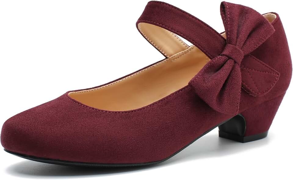 Women's Bow Mary Jane Dress Pumps, Low Block Heel with Bow, Side Bowknot, Round Toe Wedding Shoes