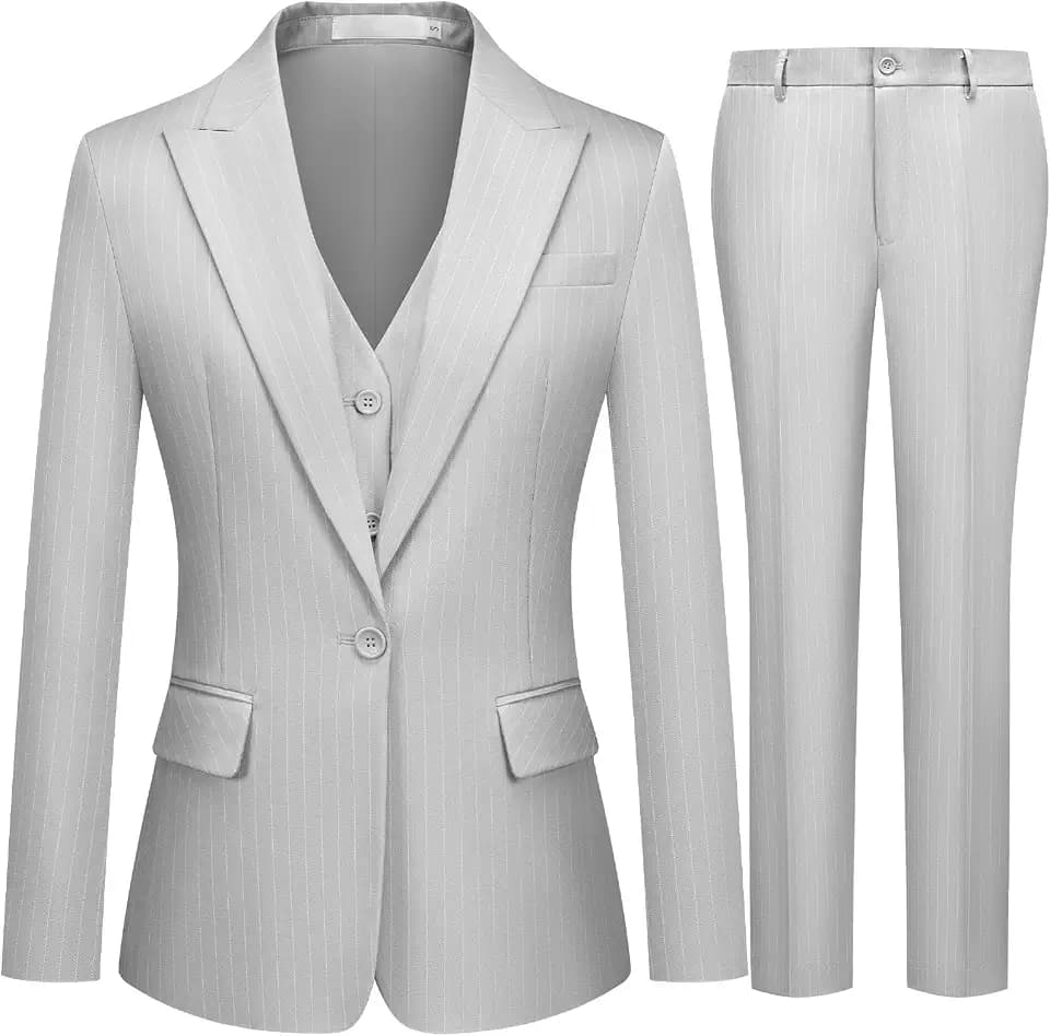 Kelyaa Women's 3 Piece Striped Suit Business Blazer Vest & Pants Set