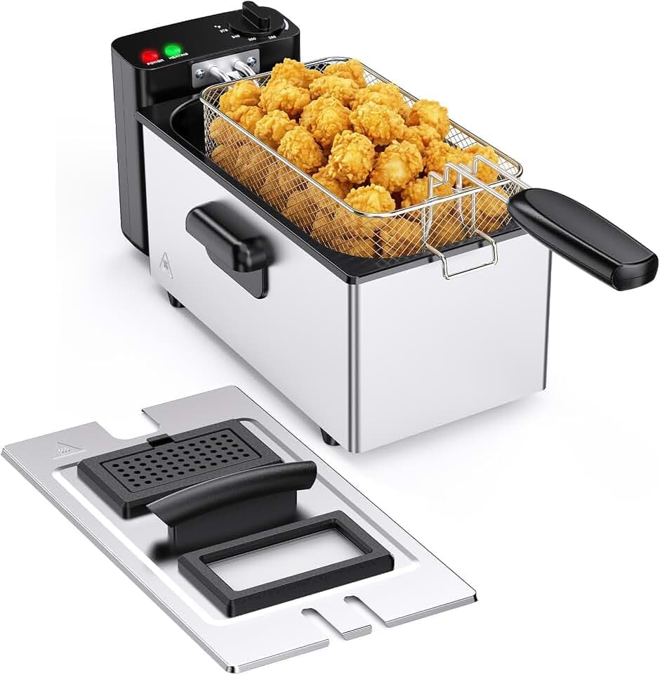 DUMOS Deep Fryer with Basket, 1500W Electric Fryer with 3 Liter Capacity