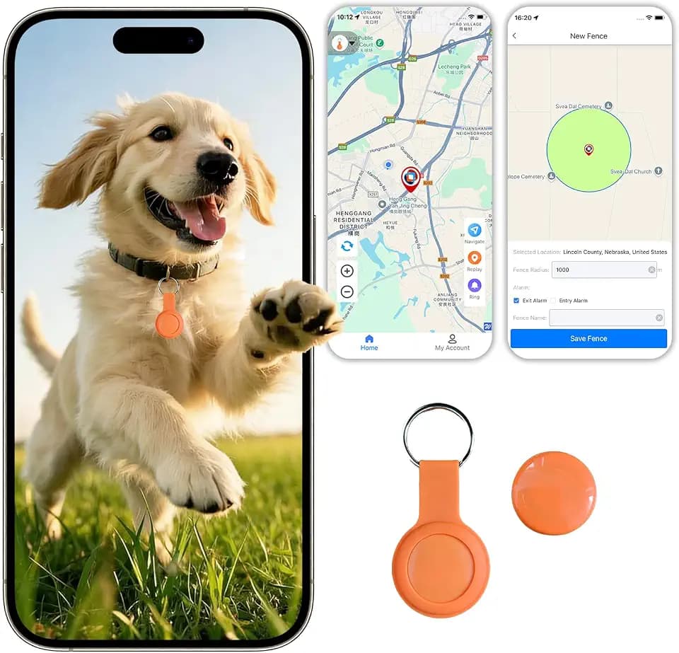 Dog Tracker, GPS Tracker for Dogs with Real-Time Location, No Monthly Fee, No SIM, IP68 Waterproof Ultra-Slim Lightweight with Holder, 365-Day Battery,for Android and iOS