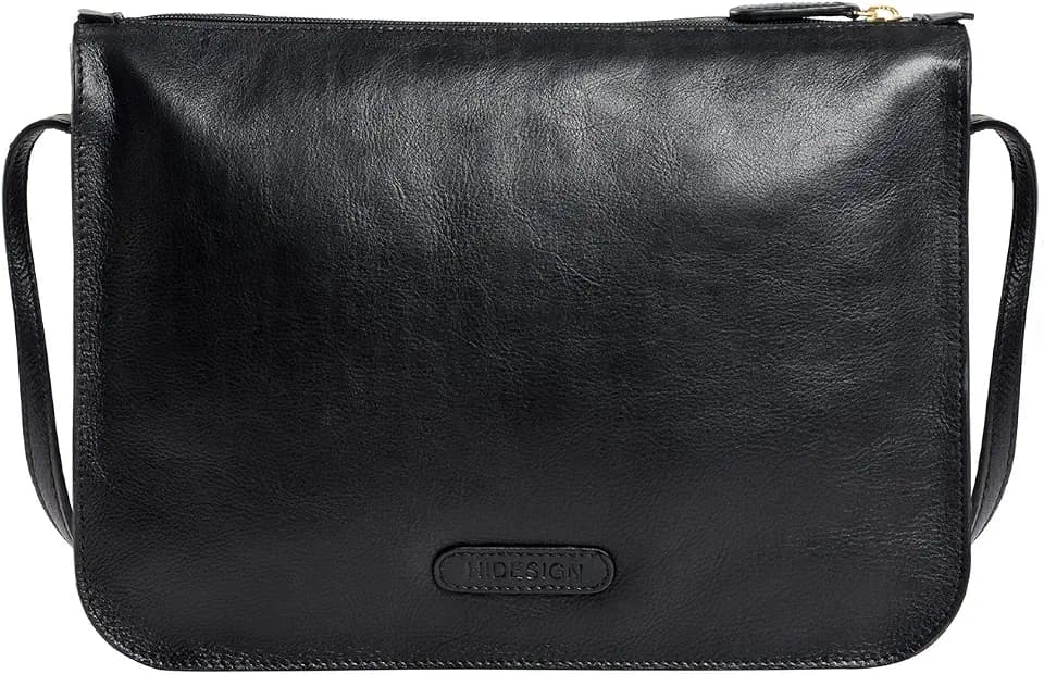 Hidesign Vegetable Tanned Leather Small Crossbody Bag I Shoulder Sling Bag for Women - Size (L x W x H - 10 x 2.5 x 9.5), Black