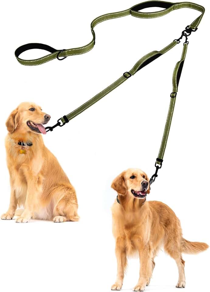 PetBonus Doppelleine für 2 Hunde, Keine Verheddern Hundeleine für 2 Hunde | 4 Gepolsterte Griffe,Verstellbar Doppel Leine,Reflektierende,Trainingsleine für Große Mittlere Hunde,Hundenäpfe und Kotbeutel