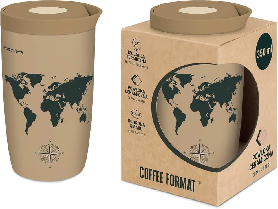 Thermobecher Kaffee to go 350ml Keramikbeschichtung 100% Auslaufsicher Quick Press zerlegbarer Deckel Reinigung passt in Autohalterungen Geschenke für Frauen Männer Kartenaufdruck Braun