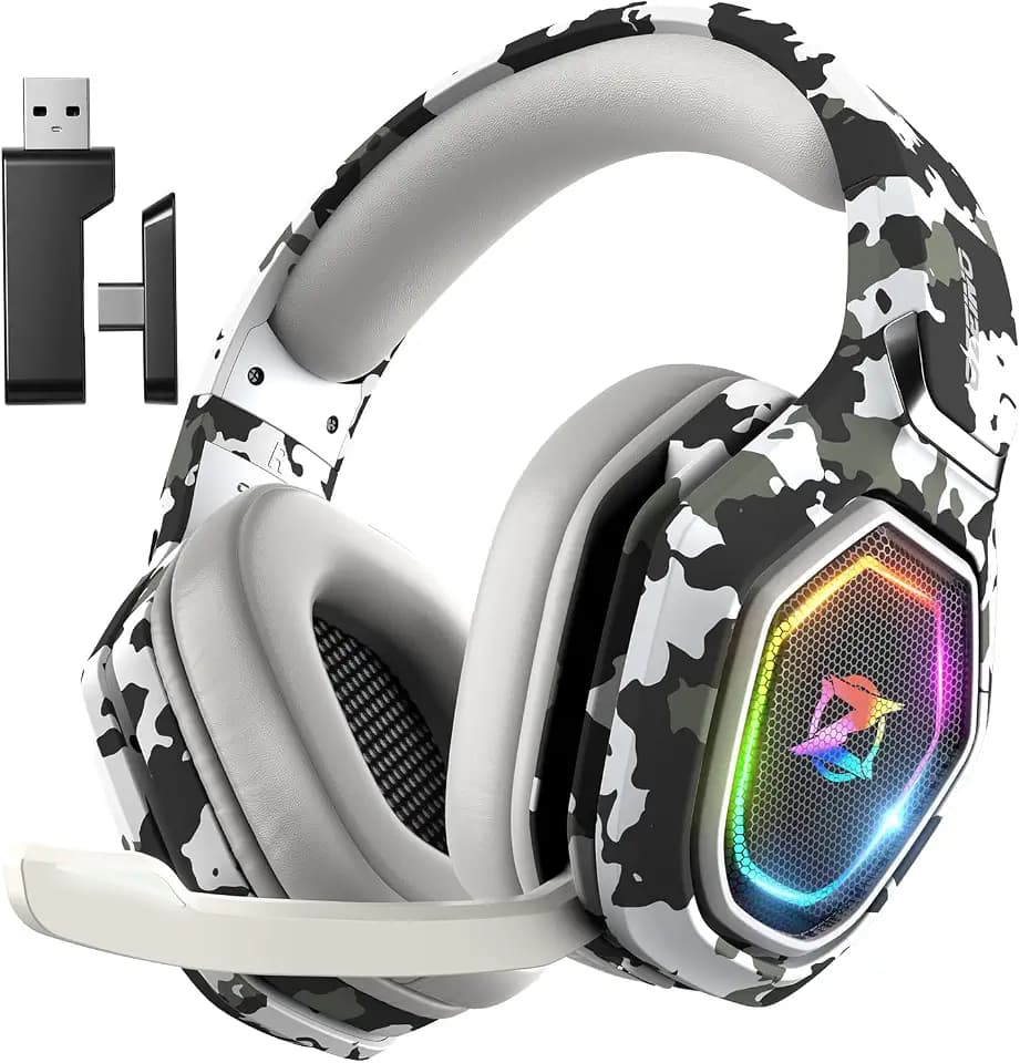 Ozeino 2.4GHz Gaming Headset Wireless mit Mikrofon Geräuschunterdrückung für Ps5/PC/Ps4/Mac, Bluetooth Headset mit RGB Licht, Gaming kopfhörer 40H+ Akkulaufzeit