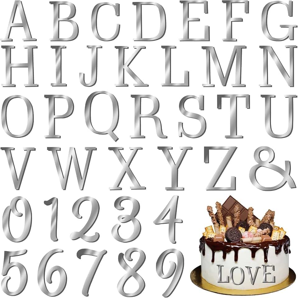 74 PCS Custom Cake Topper Name Silver Acrylic Letters DIY Personalized A-Z & 0-9 Number Alphabet Cake Decoration For Wedding Anniversary Baby Shower Party Birthday Supplies