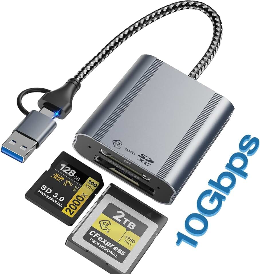 2 in 1 CFexpress Typ B und SD Kartenleser 10Gbit/s, USB-C+A Stecker auf CFB