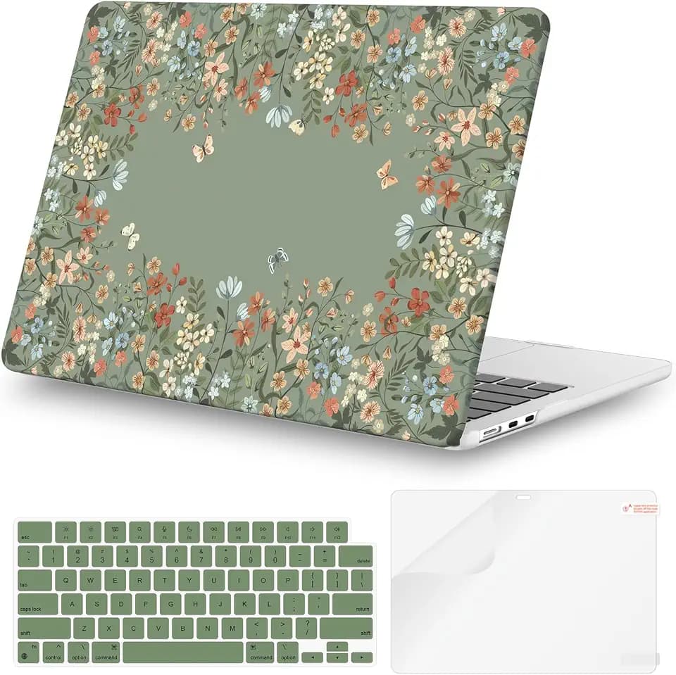 iCasso MacBook Air 13 inch Case Garden Flowers M5 2026 A3449 Green