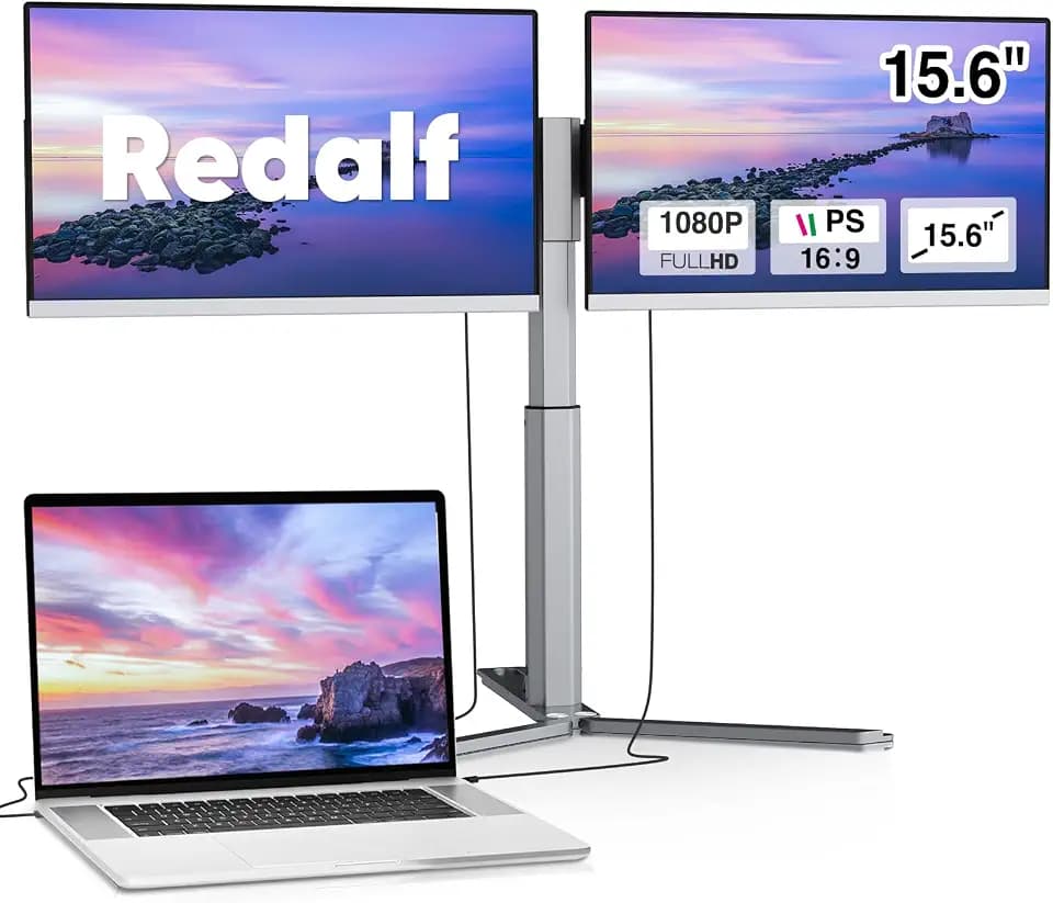 Redalf 15.6" FHD IPS Triple Portable Monitor for Laptop, Fits Laptops