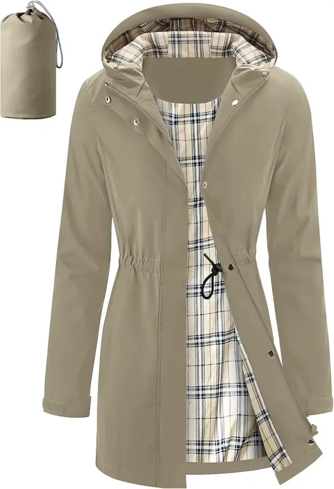 iCreek Women's Long Rain Jacket Waterproof Packable Hooded Windbreaker