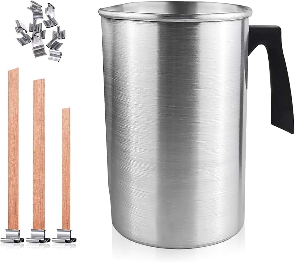 FOXNSK Wachsschmelztopf 3L Wachsbecher Duftkerze DIY Topf Kerze Wachs Krug Innen für Kerzenherstellung und Seifenherstellung Handwerk (mit Kerzendocht)