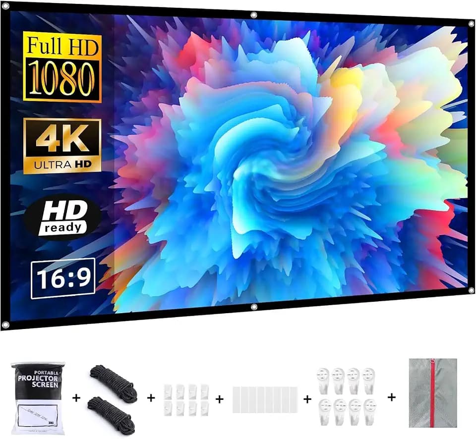 Beamer Leinwand 60 Zoll,16:9/Faltenfrei/160°/Waschbar/Faltbar,Indoor/Outdoor, Inklusive Nagelhaken und Handtasche (60 Zoll Doppelseitig weiß)