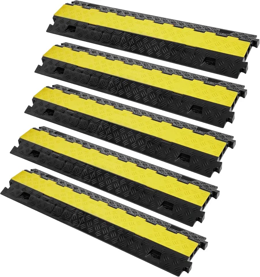 VEVOR 5er Set 2-Kanal-Kabelschutzrampe Kabelbrücke aus TPU & TPR Schlauchbrücke 91,8 x 25 x 4,3 cm Überfahrschutz 10000 kg (pro Achse) Tragfähigkeit Kabel Rampe Anti-Rutsch-Design Ideal für Parkplätze