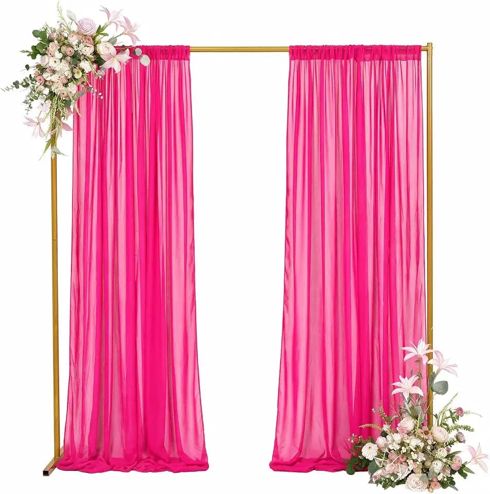 DUOBAO Hot Pink Sheer Curtains 84 Inch Long, 2 Panels Chiffon Backdrop