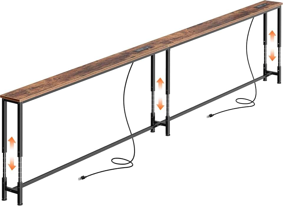 Huuger 110.2 Inch Sofa Table with Power Outlets, Skinny Behind Couch Table