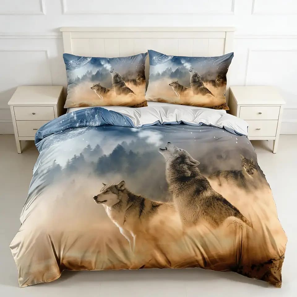 3D Wolf Theme Muster Bettbezug,Wolf Motiv Bettwäsche Set