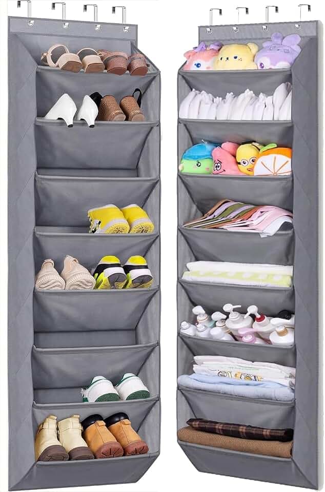 MISSLO Tür Schuhregal Schmal Schuhaufbewahrung Hängend mit 8 tiefen Taschen Passt 20-Paar Schuhorganizer, Kleiderschrank Schuhhalter für Tür Hängeorganizer, Grau
