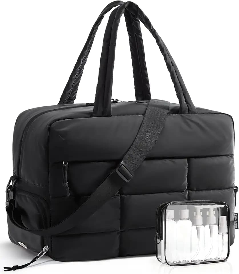 BAGSMART Gym Bag for Women, Carry on Travel Duffel Bag, Water-resistant Weekender with Shoe Compartment for Gym Travel Work, Classic, Large