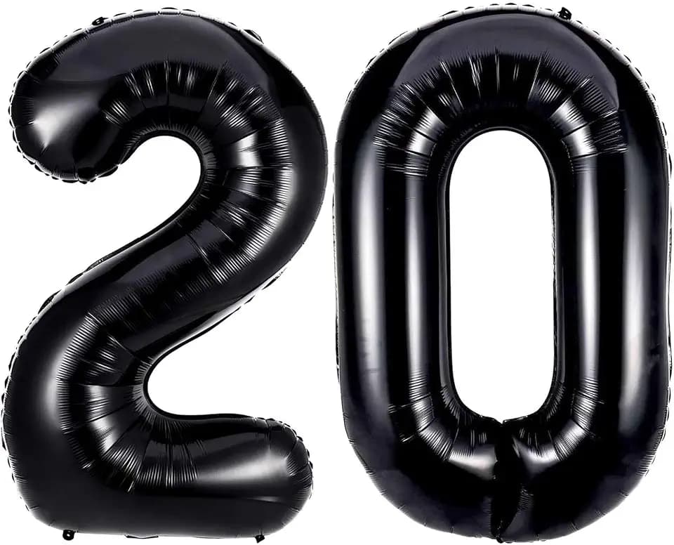 Black 20 Number Balloons, 40 Inch Giant Number 20 Balloons Foil Mylar Helium Black Number Balloons for 20th Birthday Party Supplies Anniversary Event Celebration Decorations
