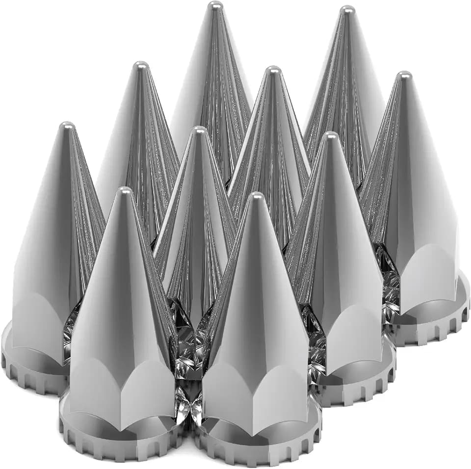HD Driven 33mm Nut Cover Plastic Spike Tall Screw On, 10/cd – Wheel Lug Nut Covers for Semi-Trucks, Rustproof ABS Chrome Plastic, Universal Fit, Easy Screw-On Installation