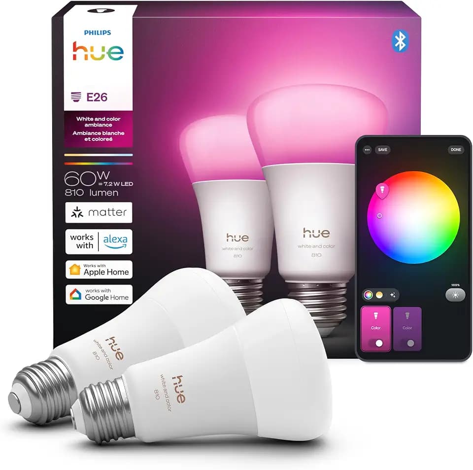Philips Hue Smart LED A19 Bulb, 2-Pack