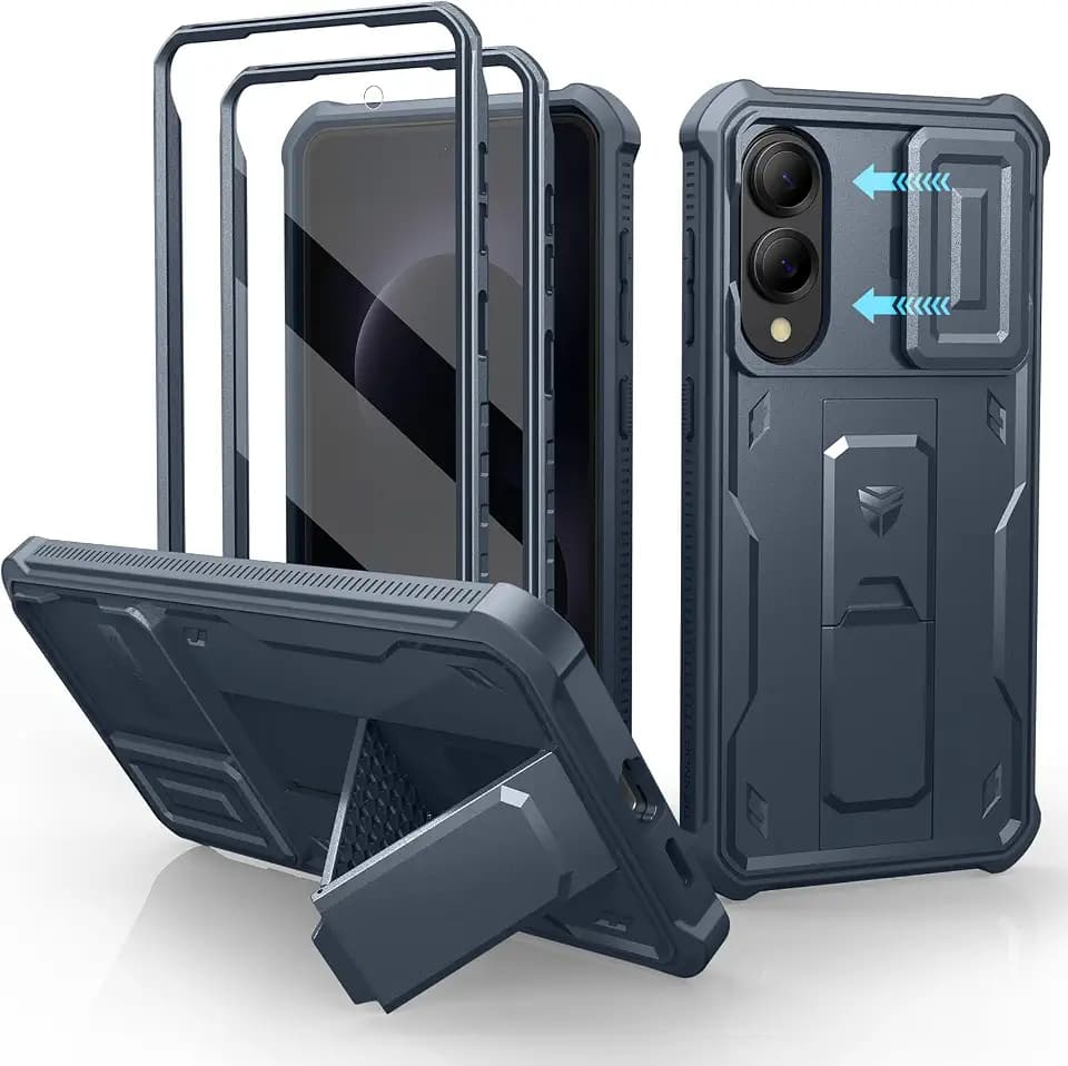 Dexnor for Samsung Galaxy S25 Edge Case with Upgraded Slide Camera Cover & 2 Front Frames & Built-in Screen Protector & Kickstand, Heavy-Duty Rugged Case Full-Body Bumper Protective Cover,Navy Blue
