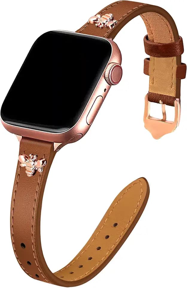 JR.DM Slim Leather Band Compatible with Apple Watch Band 38mm 40mm 41mm 42mm 44mm 45mm 46mm 49mm, Genuine Leather Band with Charm, Feminine Design for Iwatch Ultra SE Series 12 11 10 9 8 7 6 5 4 3 2 1