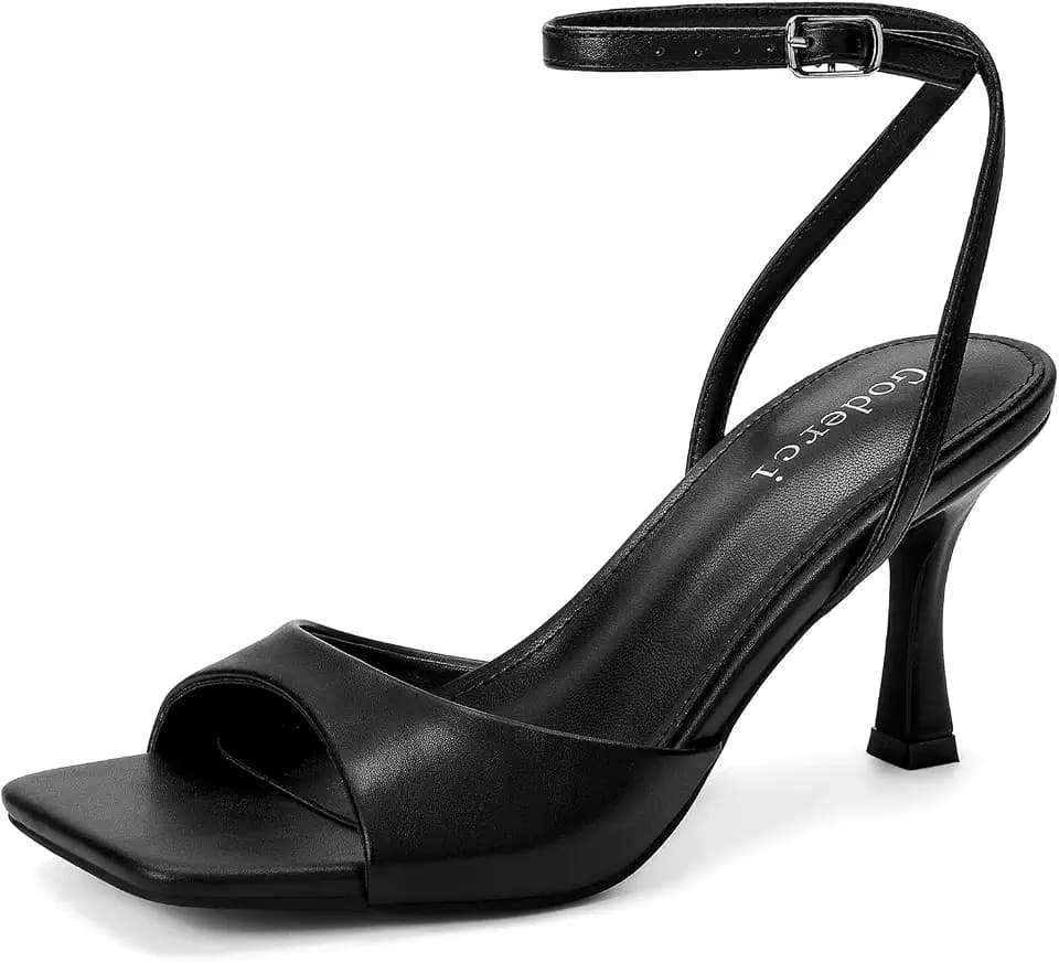 Goderci Womens Kitten Heel Sandals Square Open Toe Stiletto Heels