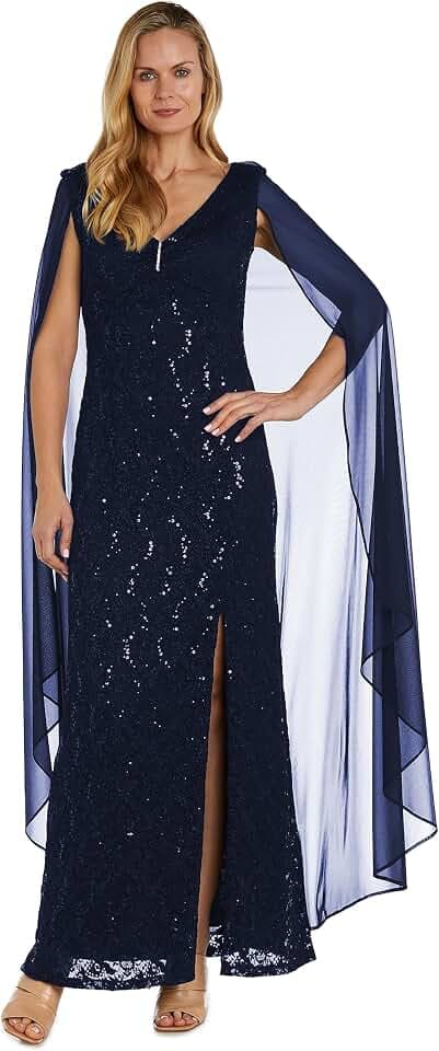 R&M Richards Womens Long Capelet W/Side Slit GownDress