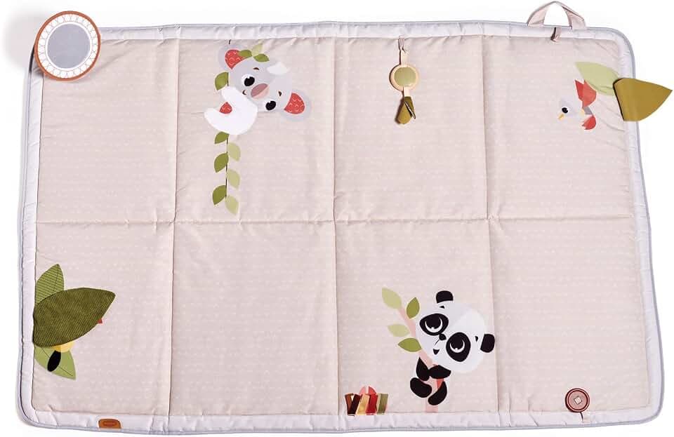 Tiny Love Super Mat, Spielmatte Baby, faltbare Spieldecke (150 x 100 cm), 0+ Monate, 6 Aktivitäten, Krabbeldecke Baby, Spiegel, Holzrassel, Knisterspielzeug, 12 Meilensteinkarten, Boho Chic