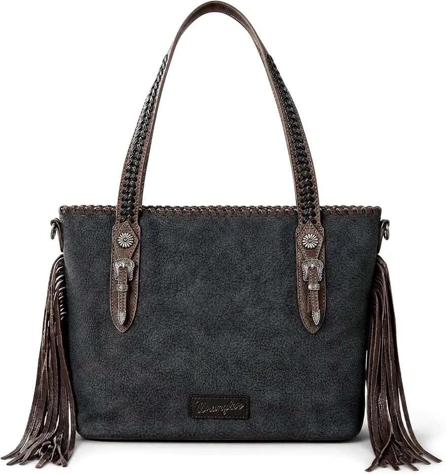 Wrangler Tote Bag for Women Western Fringe Shoulder Purse with Whipstitch Detail, Woven Top Handle Crossbody Handbag