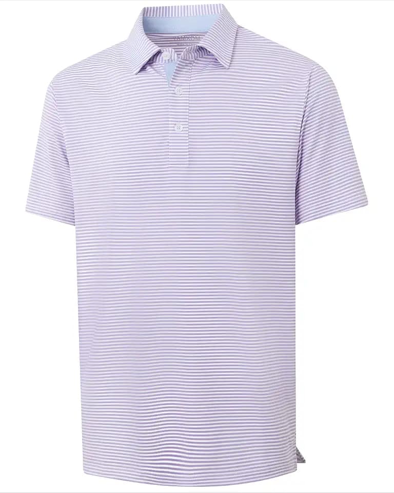 Golf Shirts for Men - Dry Fit Moisture Wicking Short Sleeve Performance Sport Casual Striped Collared Mens Polo Shirt