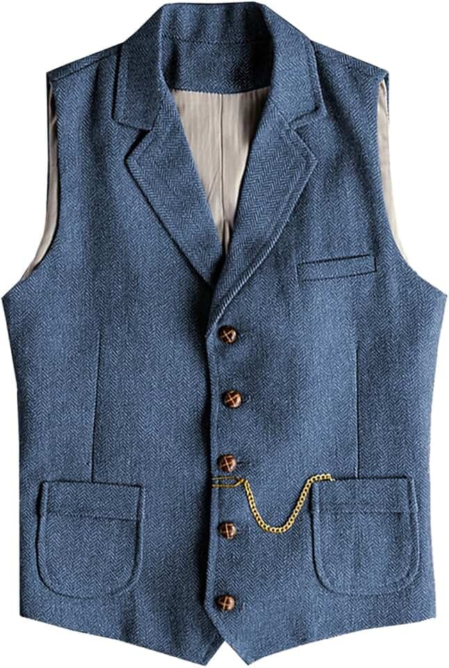 Herren Westliche Fischgräten-Tweed-Anzugweste Wolle Slim Fit Weste