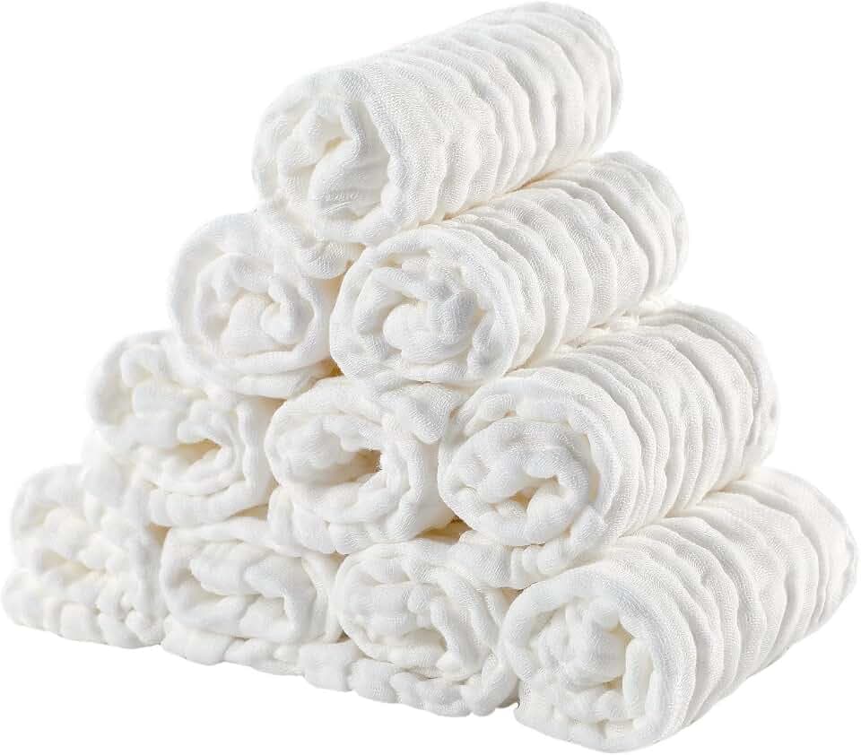 EXTSUD Baby Waschlappen, 10er Musselin Spucktücher Baby 25x25cm Mulltücher Baumwolle Moltontücher Handtücher Weiche Gesichtstücher Neugeborene Baby Wipes(Weiß)