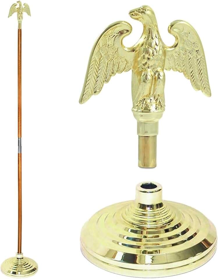 Super Tough Indoor Flagpole Kit, 7 Ft Oak Pole, Metal Eagle, No Flag