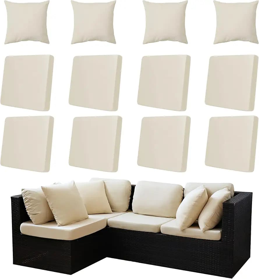 Outdoor Cushion & Pillow Cover Set, 8 Seat Covers + 4 Pillow Covers