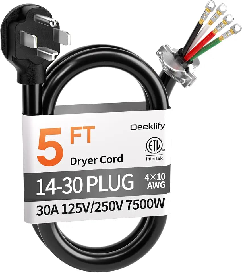 5FT 4 Prong Dryer Cord, Pure Copper, NEMA 14-30P Plug, ETL Listed