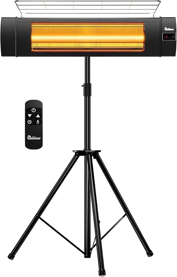 DR. INFRARED HEATER Carbon Infrared Patio Heater with Tripod, Remote Control, Optional On/Off Tip-Over Protection, Freestanding or Wall-Mounted, Black