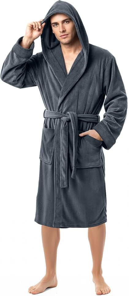 NY Threads Herren Ny Threads Hooded Bathrobe Bademantel mit Kapuze aus Fleece (1er Pack)