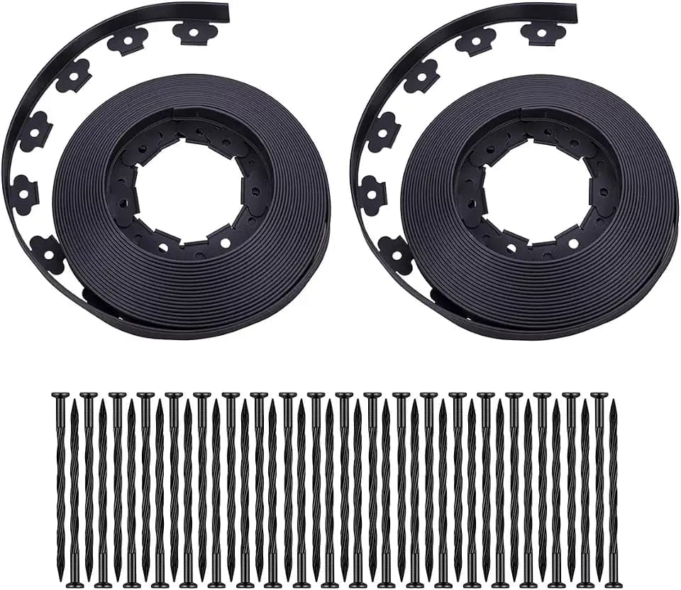 Garden Edging，100FT Landscape Edging with 60 Spikes for Lawn 1.5 Inch Tall (Black, 100FT), YANEYRIE-EDGING-1.5