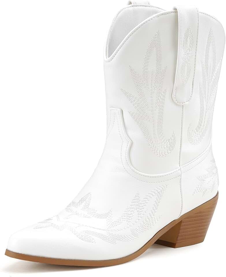 Women Fashion Embroidered Cowboy Booties Cowgirl Ankle Boots Slip On Western Booties Causal Party