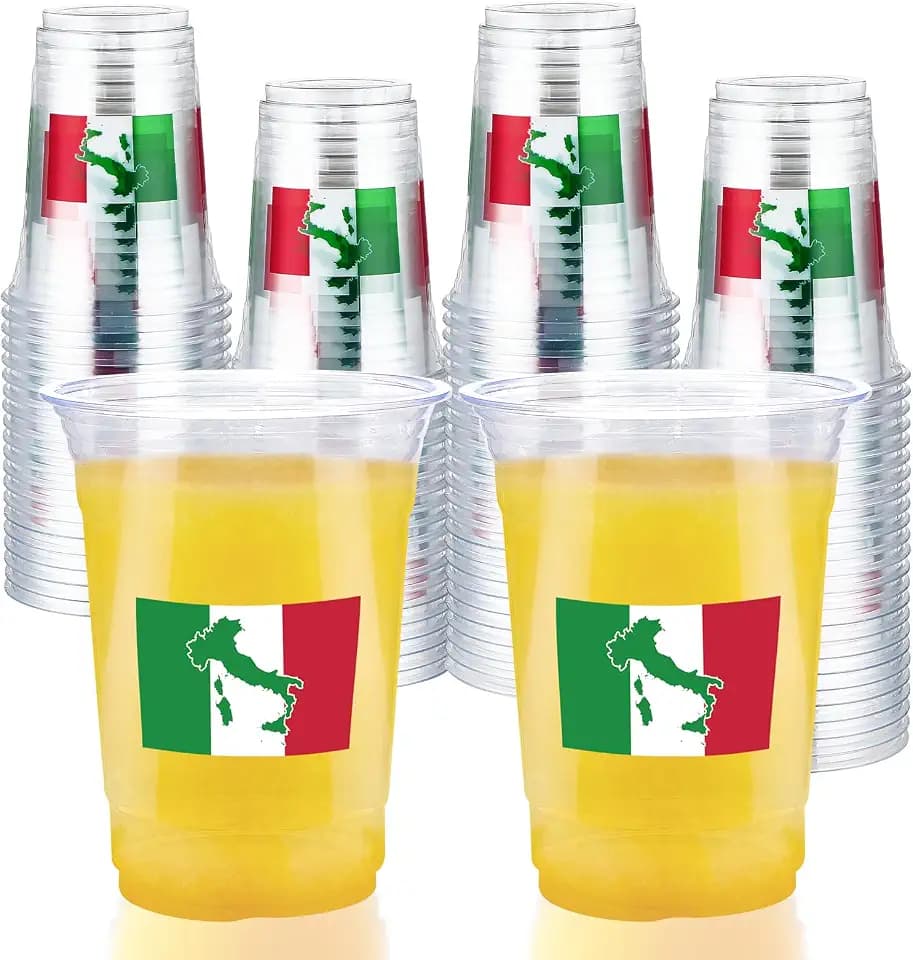 100 Pcs Italian Flag Plastic Cups 16 oz Italian Party Decorations