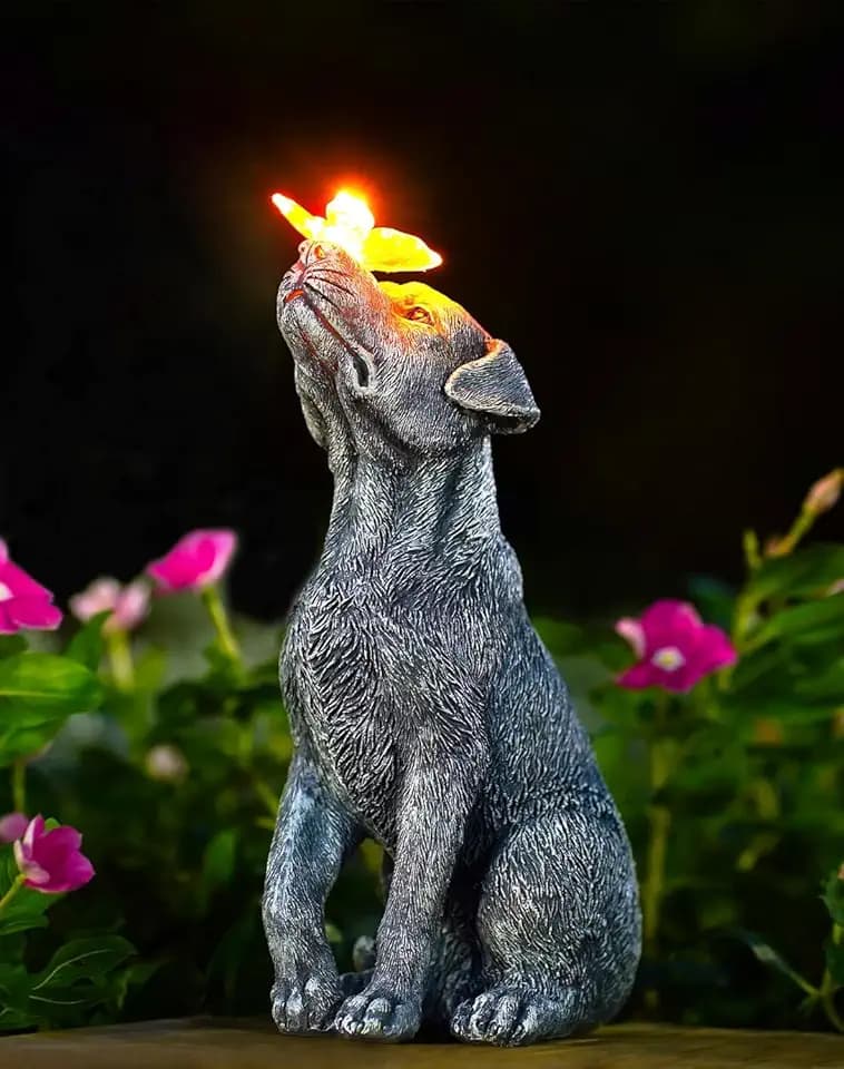 Yeomoo Solar Hund Figur mit Schmetterling Deko für Außen, Garten Geschenk