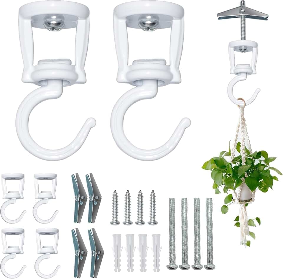 ONIKK Ceiling Hooks for Hanging Plants, Heavy Duty Metal Plant Hooks for Ceilings, Screw-in Hooks for Hanging Birdfeeders, Lamps, Planters, Outdoor Decorative Hooks up to 33 lbs. (4, White)