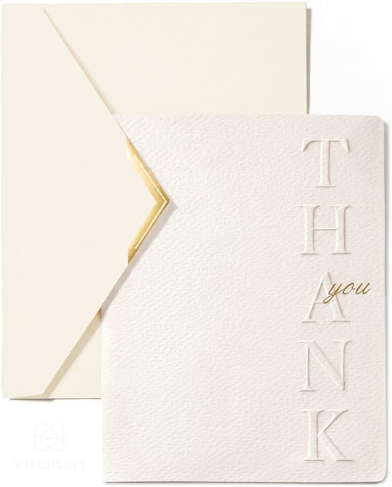 Vitalizart Debossed Thank You Cards with Envelopes 16 Pack 4.3" x 5.5"