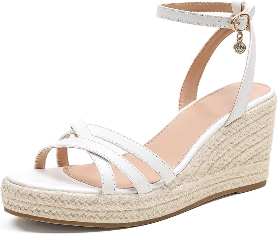 Dressy Open Toe Sandals Platform Wedge Sandals with Cushioned Insole and Ankle Strap Buckle,Strappy Espadrille Wedge Sandals for Women Comfortable Summer